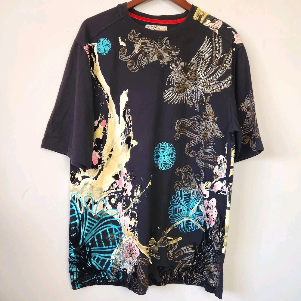 Vintage Ruthless Art Tee Shirt L Y2K Phoenix Rhinestone Velvet Graphic Mall Goth